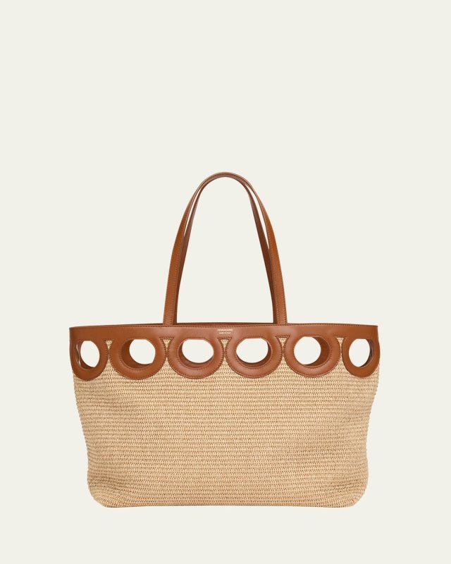 Gancini Frame Raffia Tote Bag
